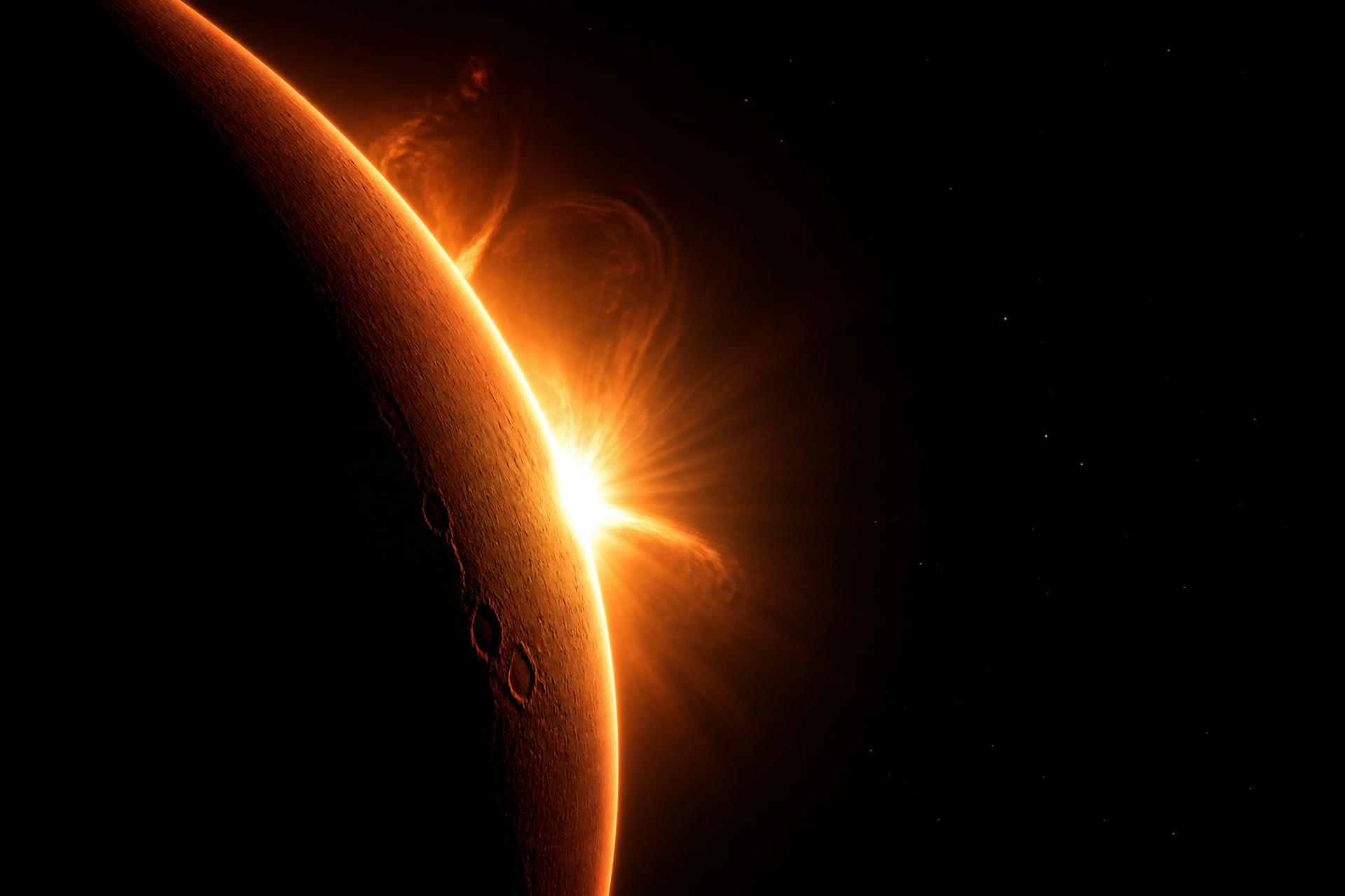 Mars crescent limb backlit by the Sun